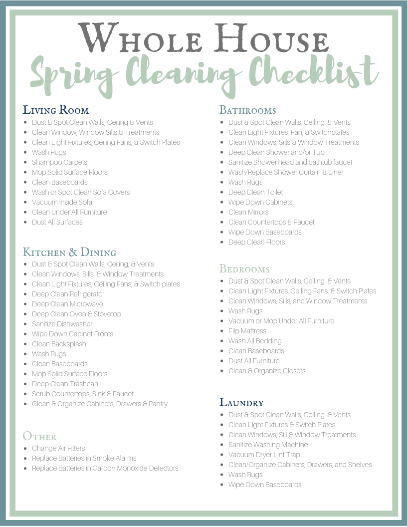 Whole House Spring Cleaning Checklist 